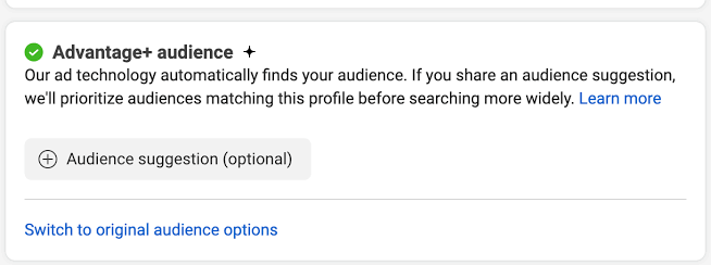 Existing customer budget cap setting inside Advantage+ Audience controls