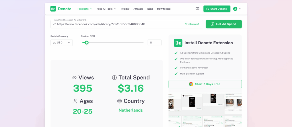Denote Ad Spend — Best for Competitor Facebook Ad Spend Insights