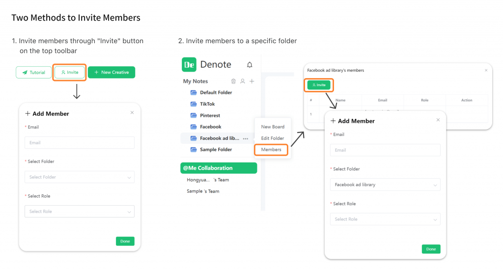 Collaboration and Sharing Creative Ad with Your Team - Denote