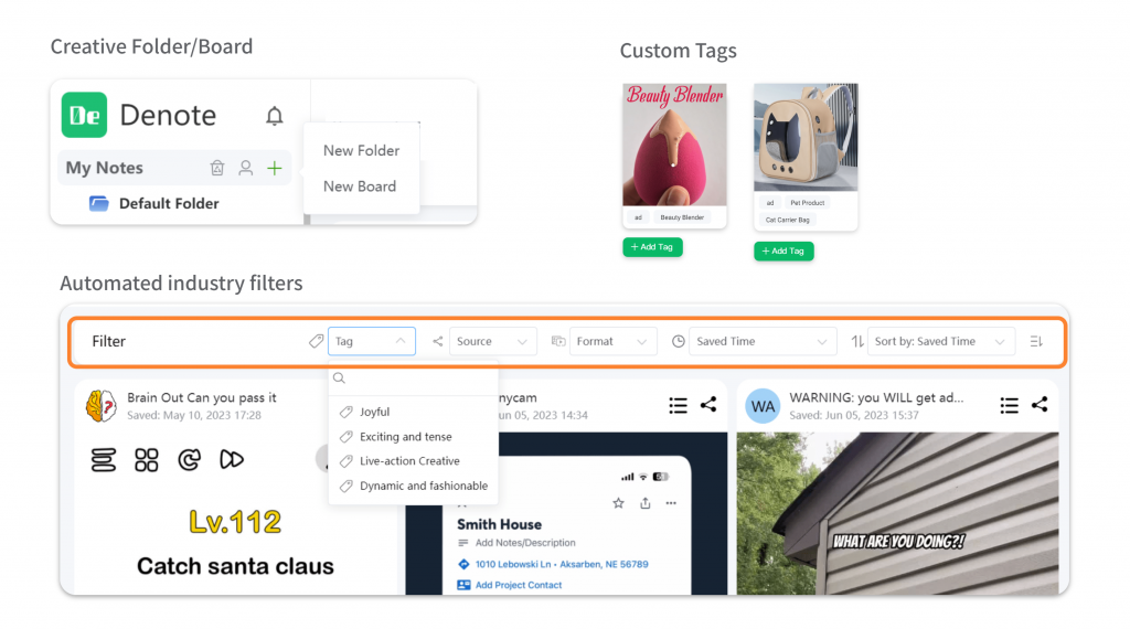 Create Folder and Board to Manage Your Ads - Denote