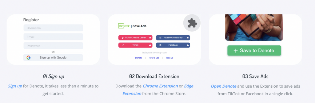 save the ad with a single click - Denote