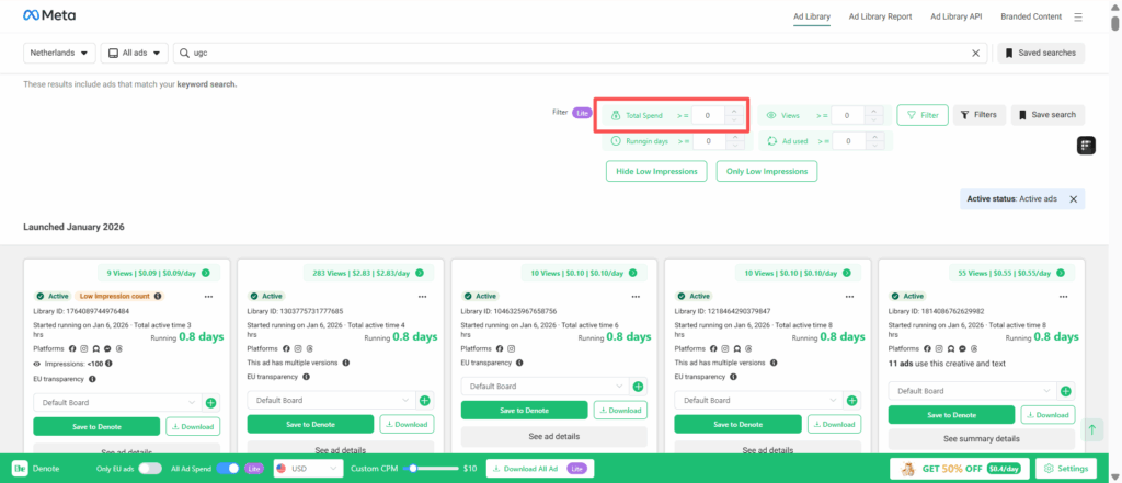 Filter Ads by Spend for Faster Research