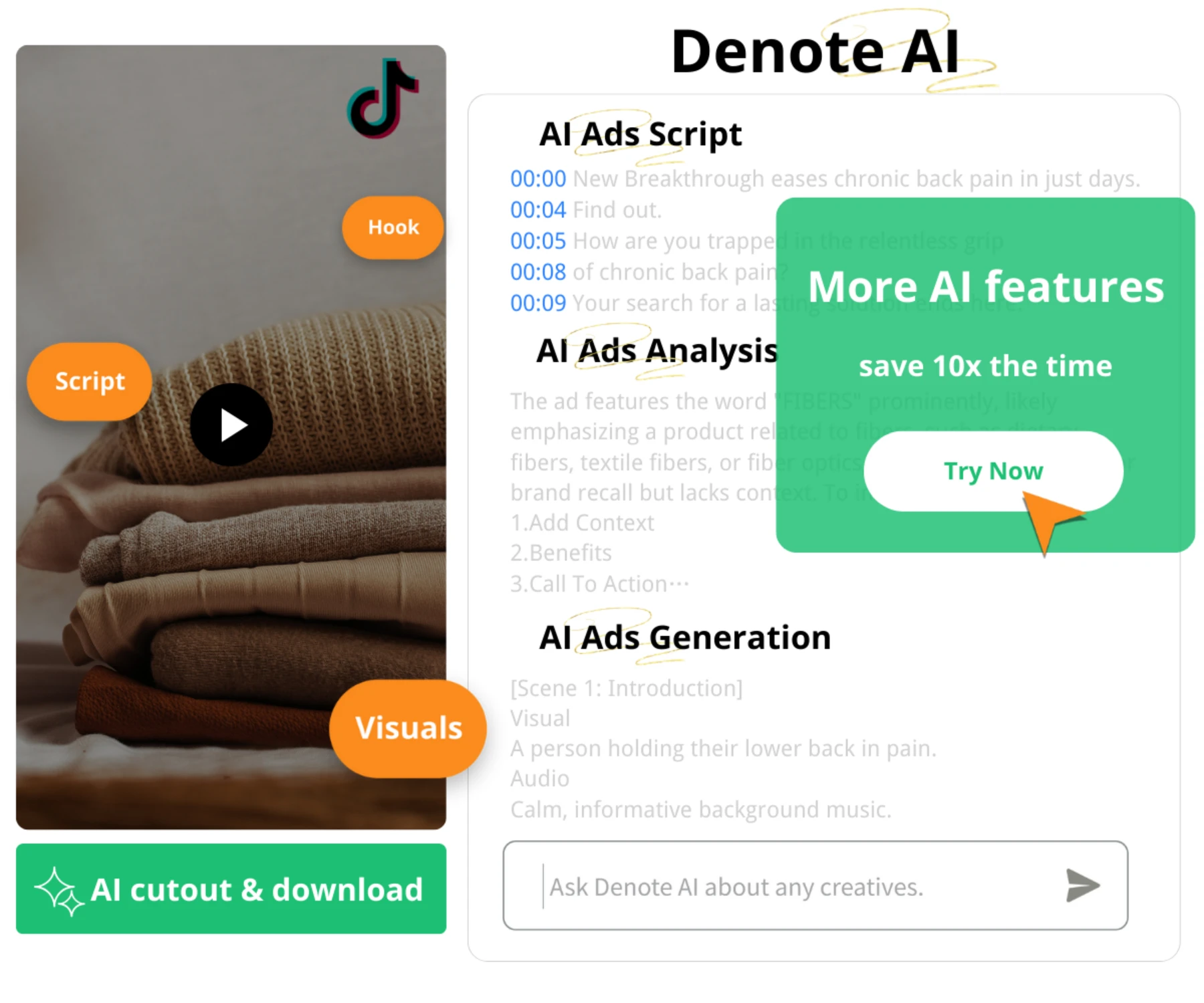 Gebruik Denote AI voor script, analyse van elke video of statische advertentie - Denote