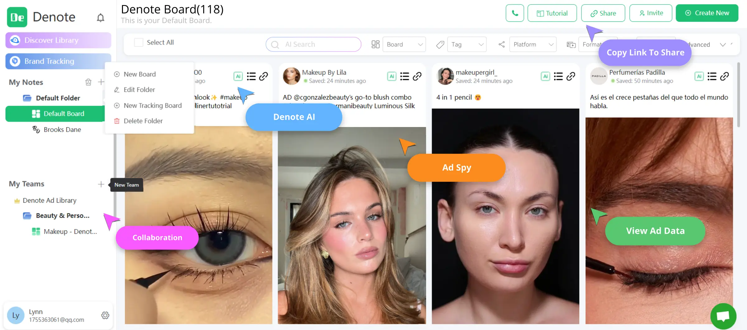 Sla advertenties op van TikTok en de Facebook Ad Library, organiseer ze in borden en inspireer je team - Denote