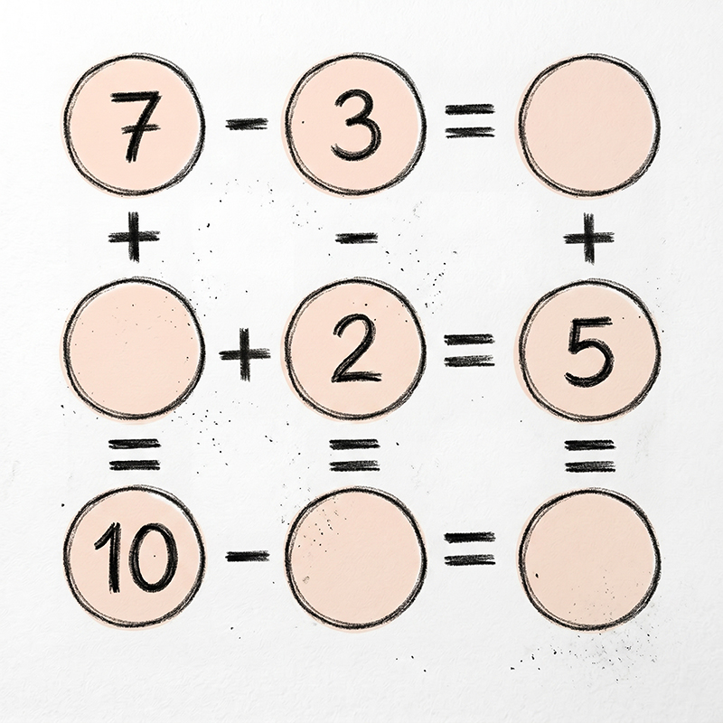 Crossmath image ad with missing numbers in a connected arithmetic grid