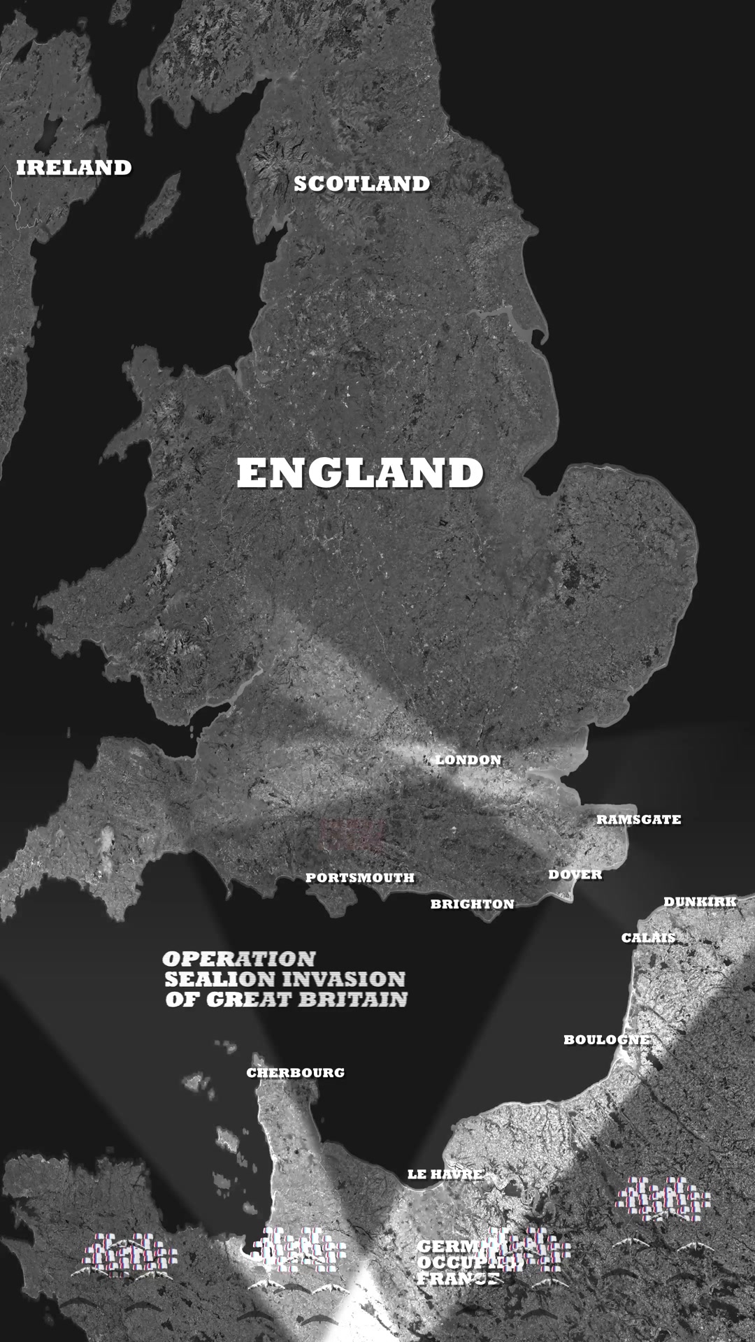 Supremacy video poster showing a labelled map of Britain and an invasion scenario